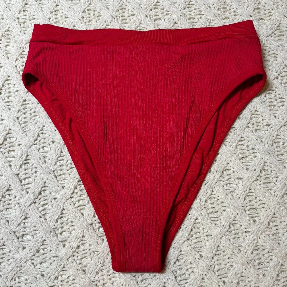 NWT L*Space Frenchi Bikini Bottom Red Ribbed High Waist Swimwear –‎ Women’s XL